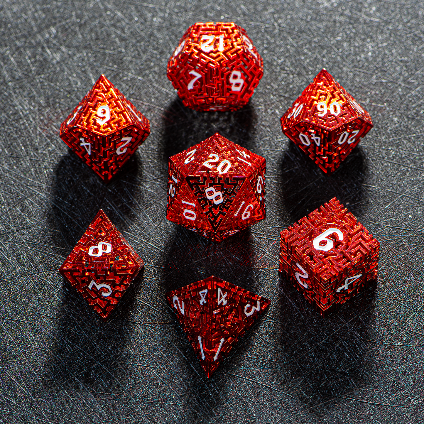 D&D Hollowed Metal Dice Set Alchemy Core Red