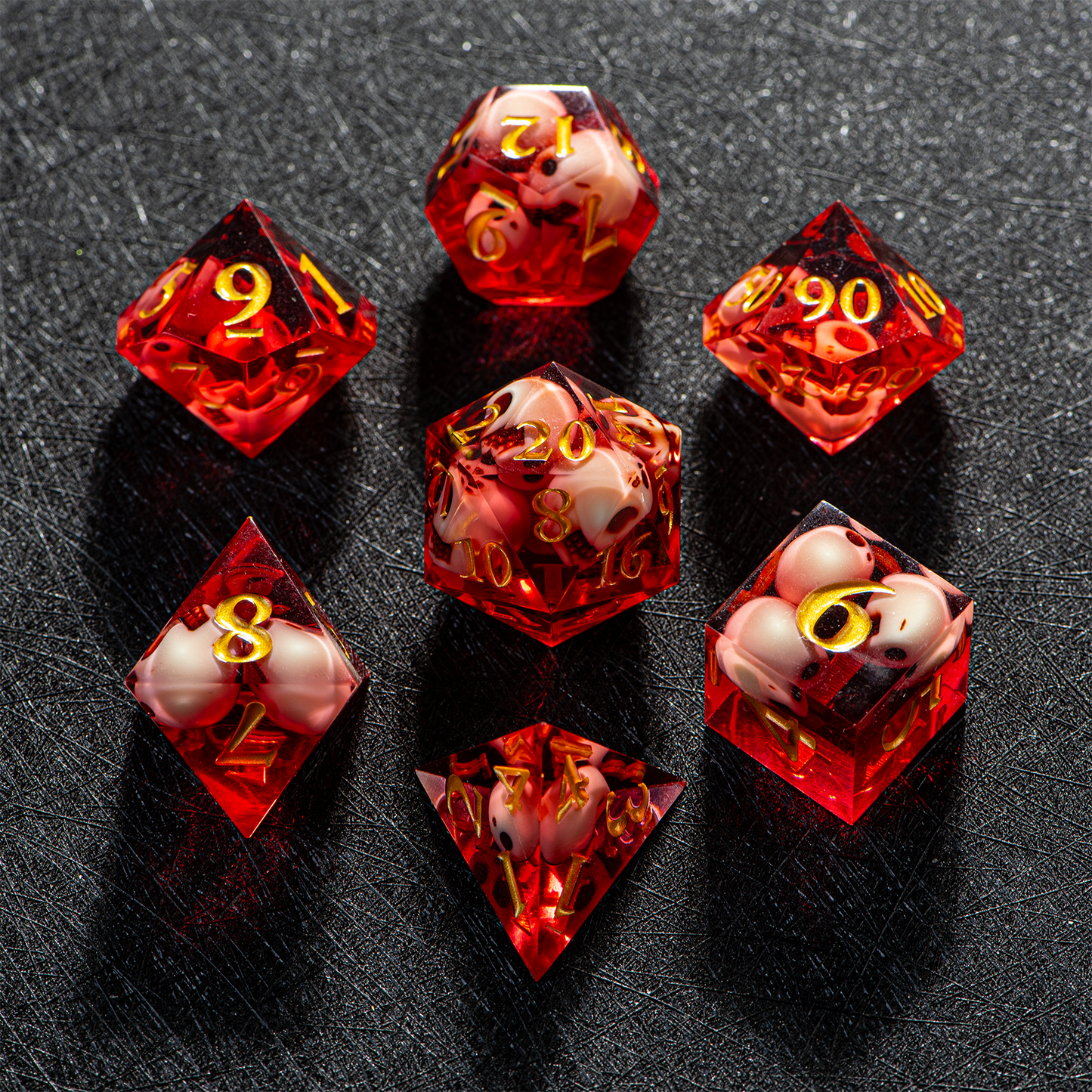 D&D Sharp Edge Skull Head Dice Set Red