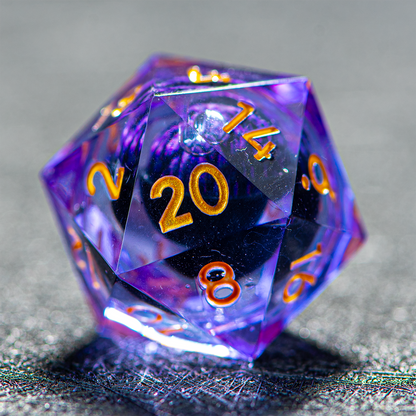 D&D Floating Dragon's Eye Liquid Heart Resin Engraved Dice Set Purple