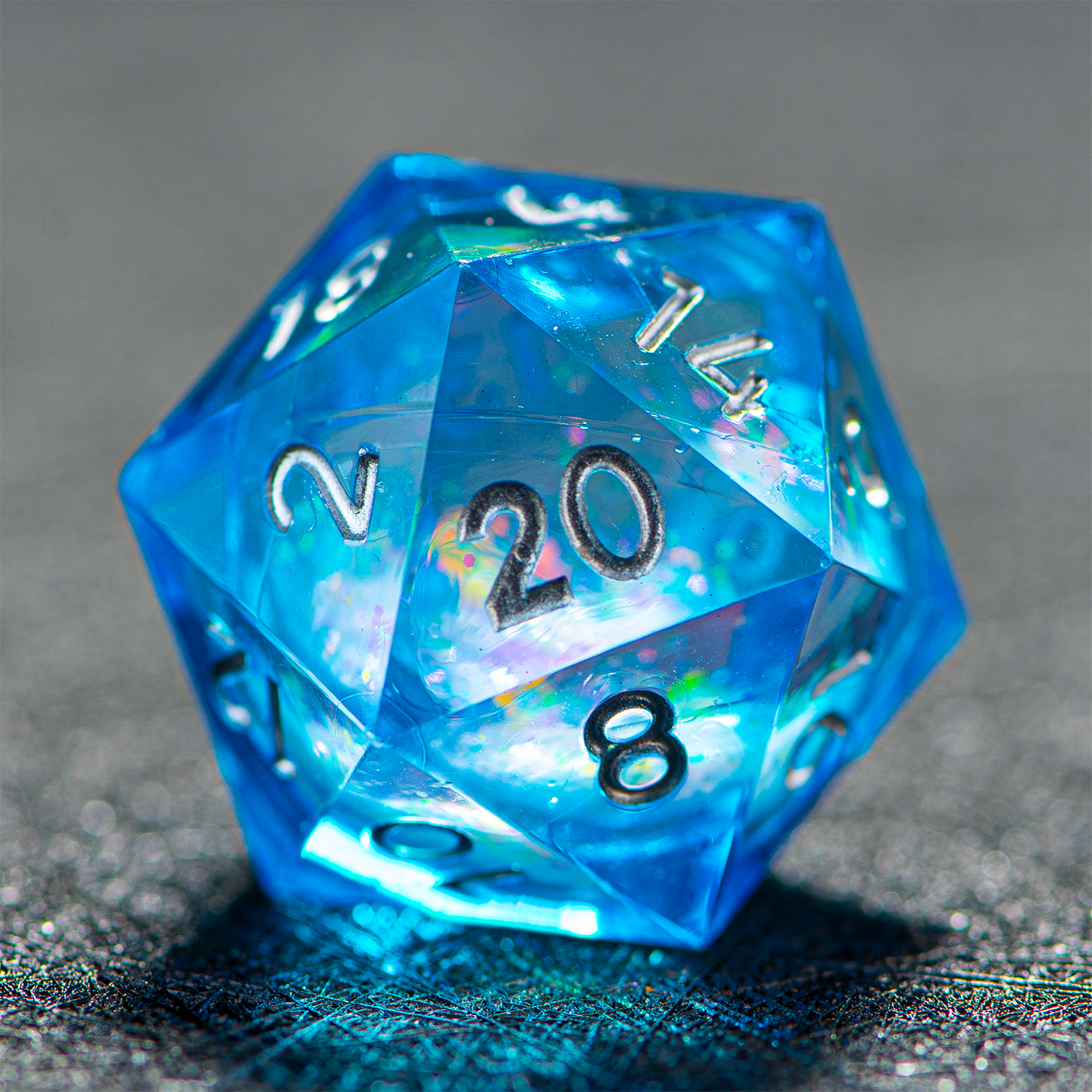 D&D Starry Liquid Heart Resin Engraved Dice Set Blue