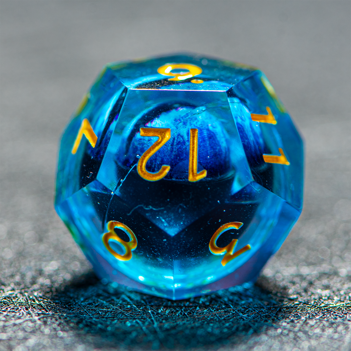 D&D Floating Dragon's Eye Liquid Heart Resin Engraved Dice Set Blue