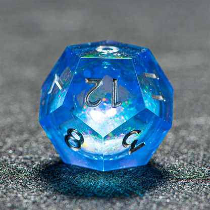 D&D Starry Liquid Heart Resin Engraved Dice Set Blue