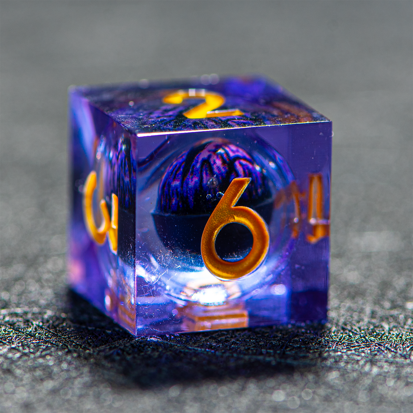 D&D Floating Dragon's Eye Liquid Heart Resin Engraved Dice Set Purple