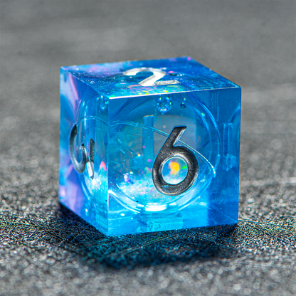 D&D Starry Liquid Heart Resin Engraved Dice Set Blue