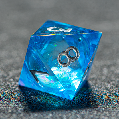 D&D Starry Liquid Heart Resin Engraved Dice Set Blue