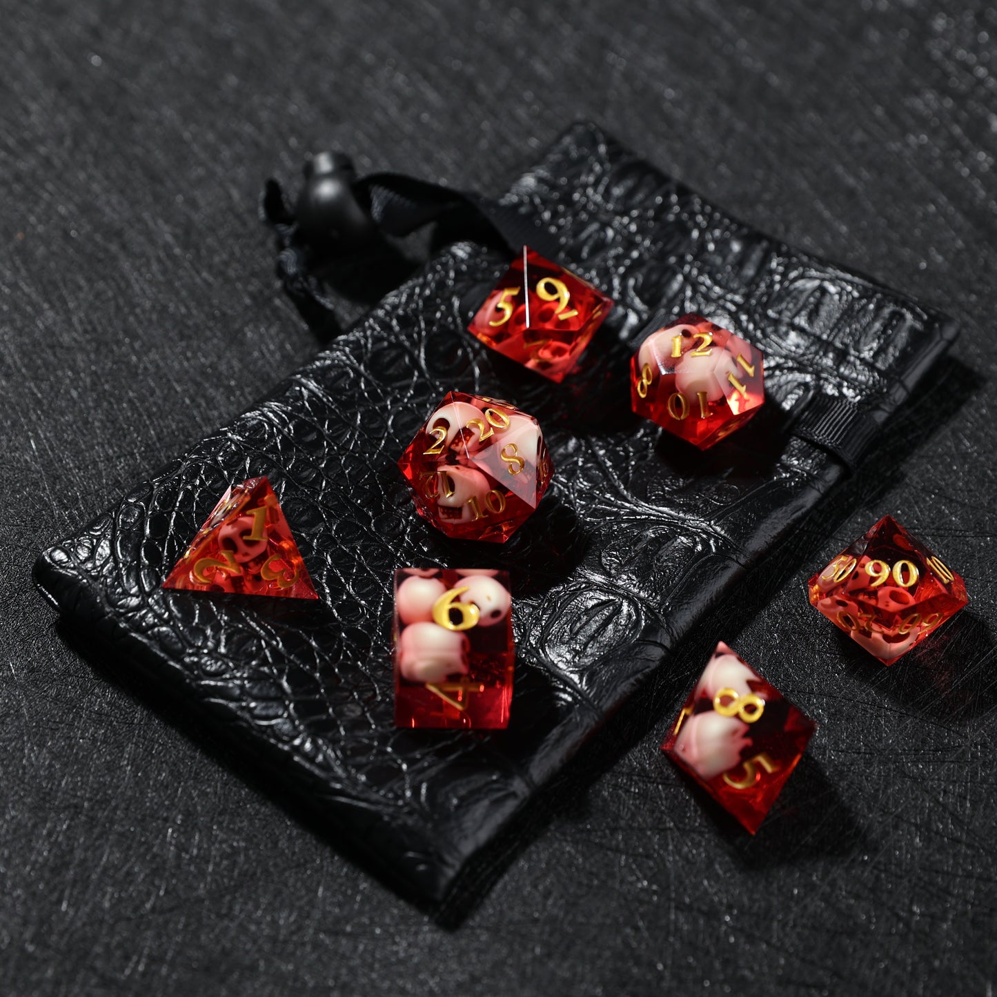 D&D Sharp Edge Skull Head Dice Set Red