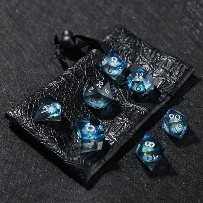 D&D Starry Liquid Heart Resin Engraved Dice Set Black