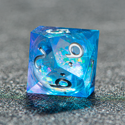 D&D Starry Liquid Heart Resin Engraved Dice Set Blue