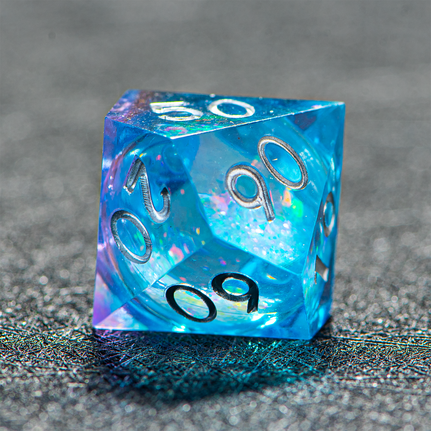 D&D Starry Liquid Heart Resin Engraved Dice Set Blue