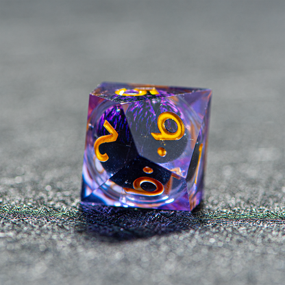 D&D Floating Dragon's Eye Liquid Heart Resin Engraved Dice Set Purple